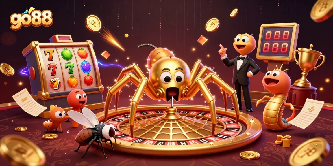 Experience action at go88 casino with a vibrant 3D scene featuring gaming elements and characters.