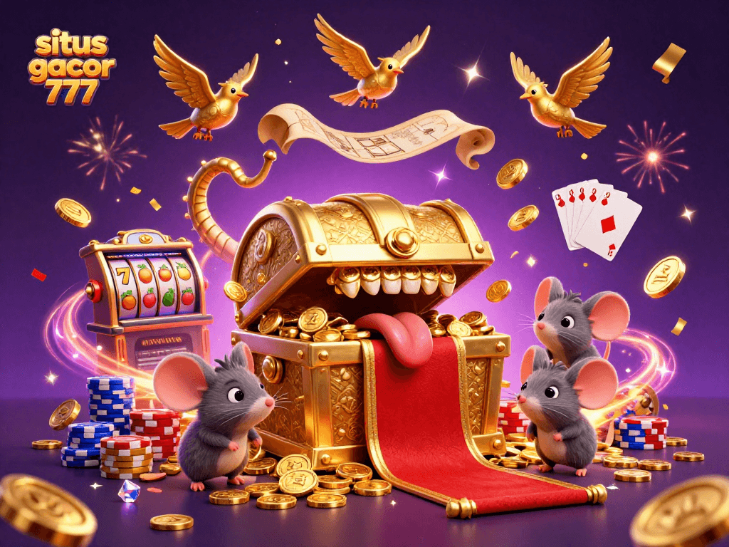 Sparkling scene showcasing situs slot gacor 777 with jackpot symbols, coins, and festive effects for an immersive gaming experience.