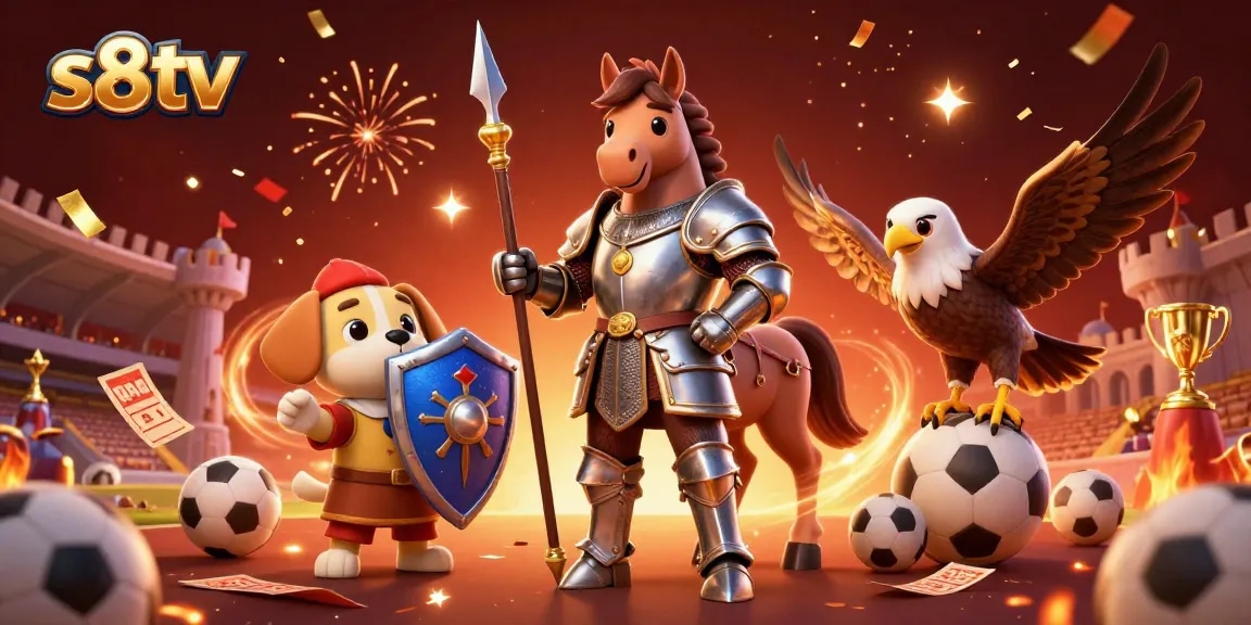 Bet on s8tv sports with excitement as a knight, puppy, and falcon celebrate a win!