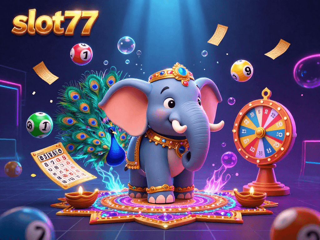 Experience the excitement of slot777 with vibrant 3D illustrations showcasing colorful lottery balls, festive themes, and dynamic gaming elements.