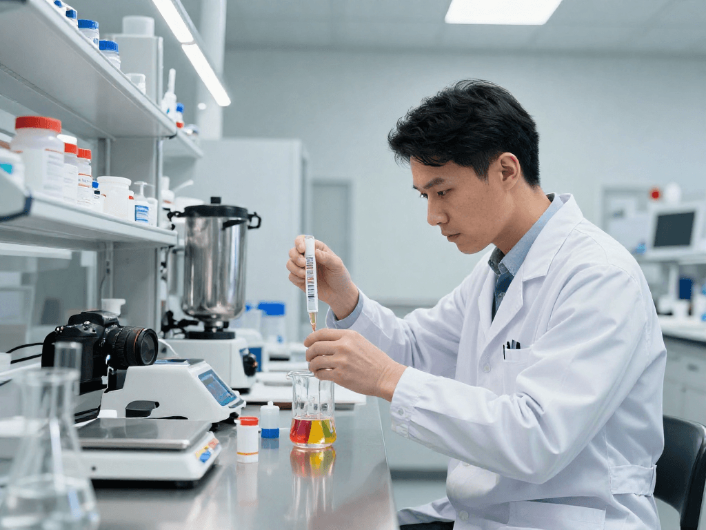 BPC 157 TB 500 Blend preparation scene showing a scientist focused on creating precise health formulations.