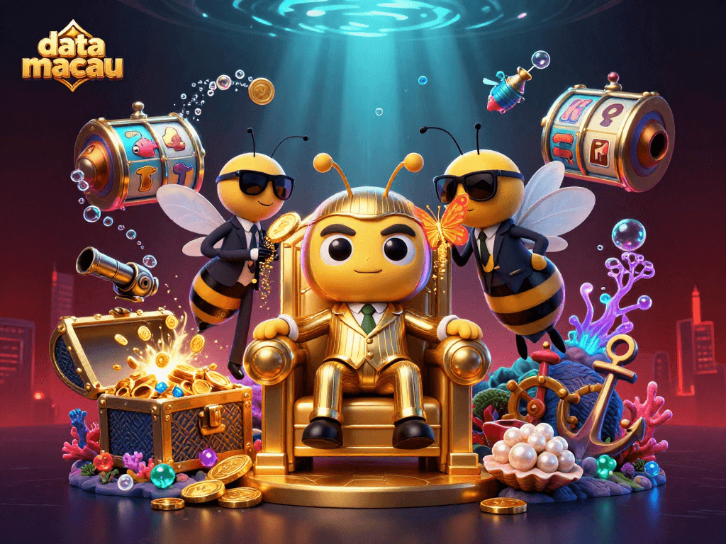 Engage with data macau predictions in a vibrant, dynamic casino setting featuring a bee mob boss.