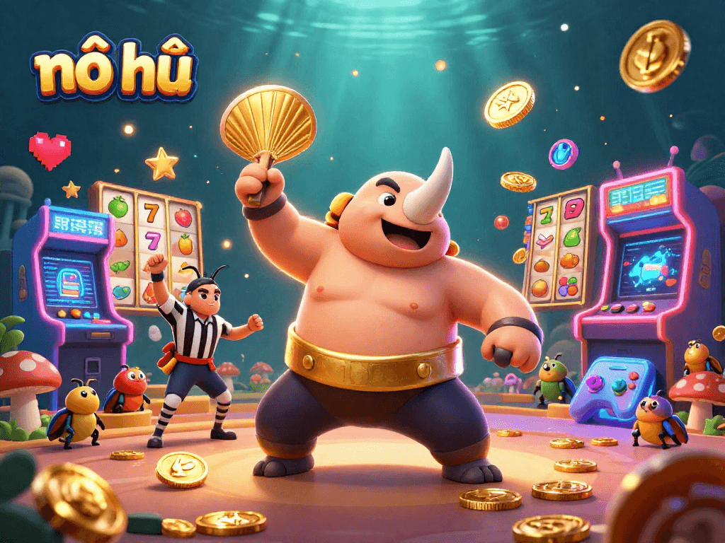 Experience the excitement of nổ hũ with our vibrant slot game illustration featuring dynamic elements and cheerful characters.