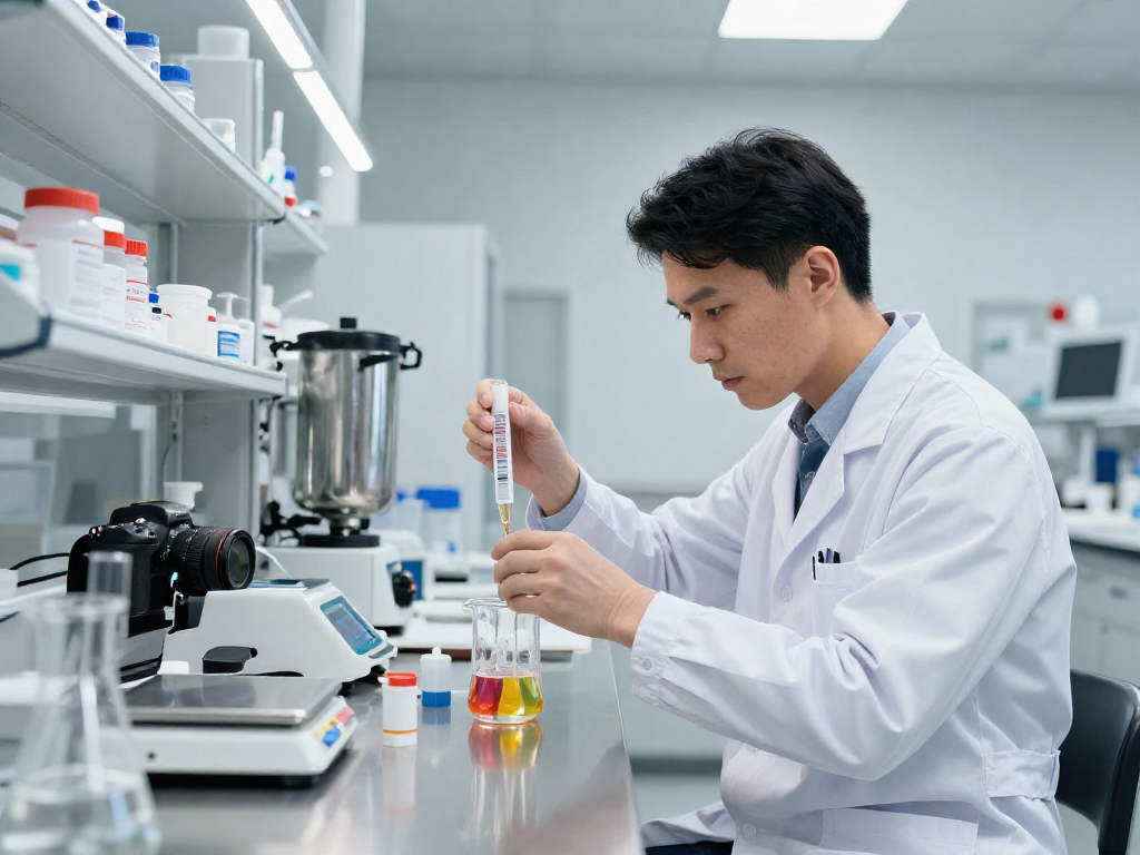 BPC 157 TB 500 Blend preparation scene showing a scientist focused on creating precise health formulations.