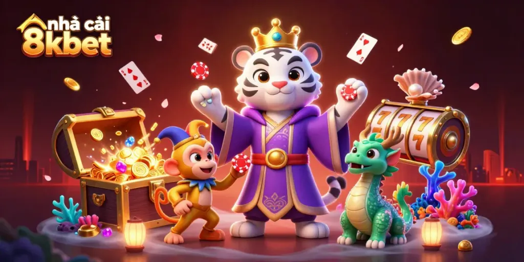 Play slots and win big with nhà cái 8kbet in this vibrant 3D representation of a magical casino adventure.