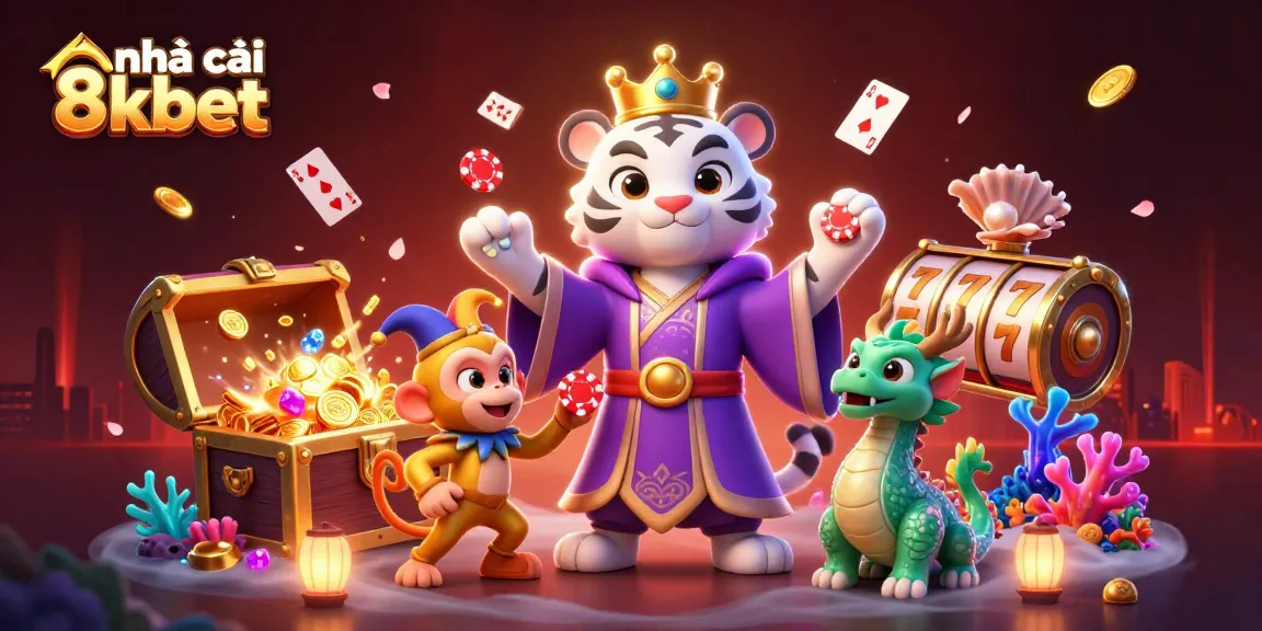 Play slots and win big with nhà cái 8kbet in this vibrant 3D representation of a magical casino adventure.