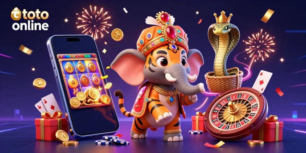 Experience lively gaming with a maharaja tiger and jewel-studded elements in toto online excitement.