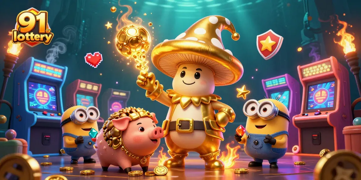 Engage in the 91 club lottery with a vibrant 3D illustration of a magical scene featuring gaming elements and characters.