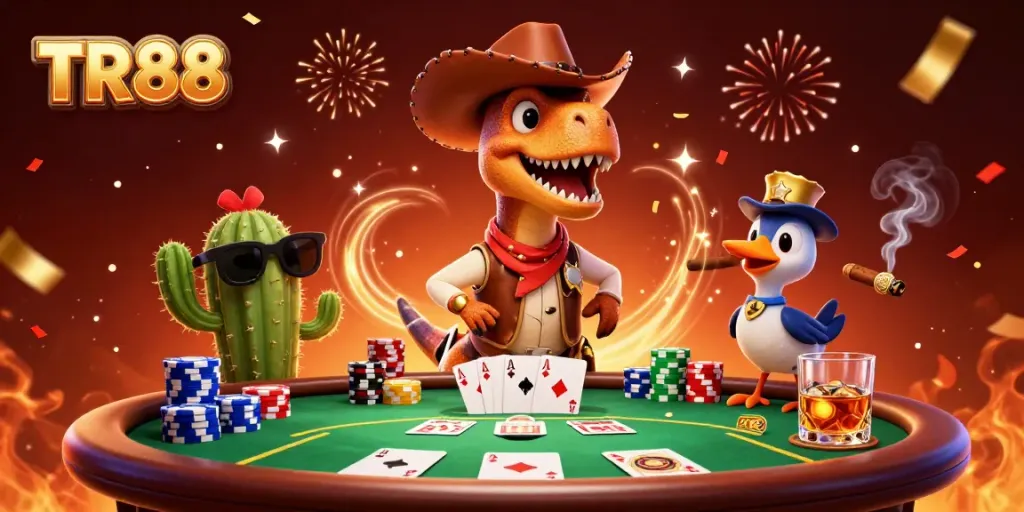 TR88 players engage in winning strategies at an exciting casino table with unique characters.