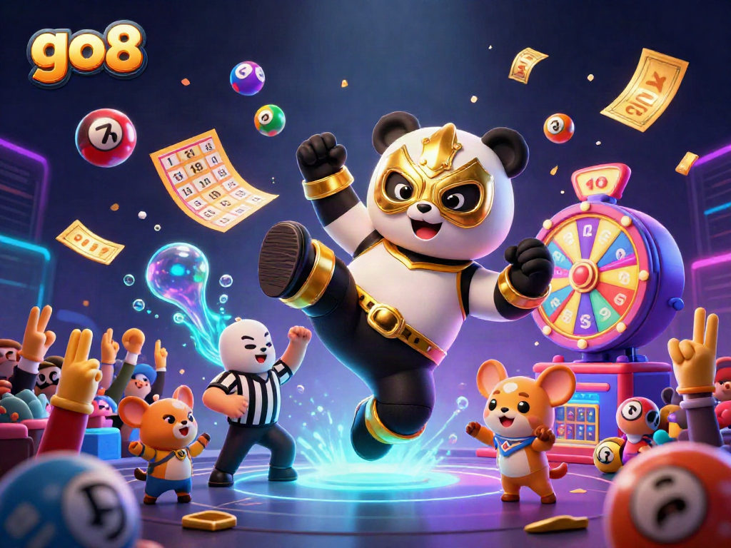 Engage with go8's exciting casino games and dynamic lottery atmosphere featuring vibrant characters and elements.