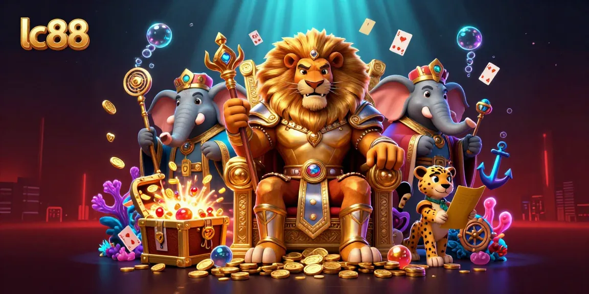 Engage in thrilling gameplay at lc88 with a regal lion king presiding over wealth and slots.