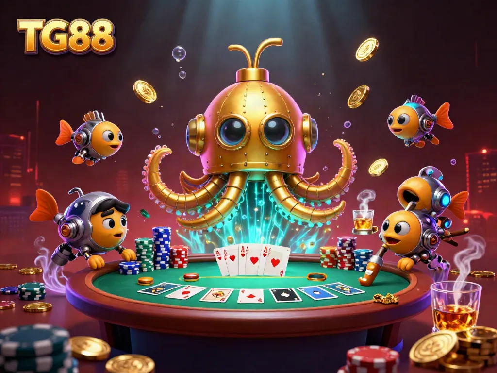 Experience exciting gameplay with TG88's golden kraken submarine amidst vibrant casino elements.