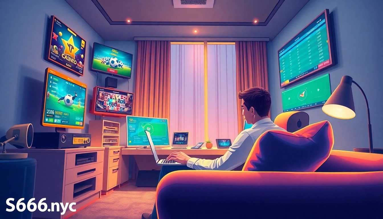 Engaging online betting experience at S666.nyc with vibrant visuals and modern home office setup.