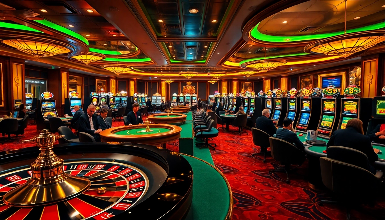 Players enjoying high-stakes action at the 888vi casino, with slot machines and roulette wheels adding to the excitement.