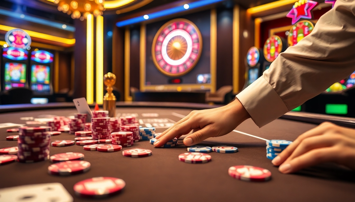 Experience the excitement of tg88 at a luxurious casino table with vibrant poker chips and cards.
