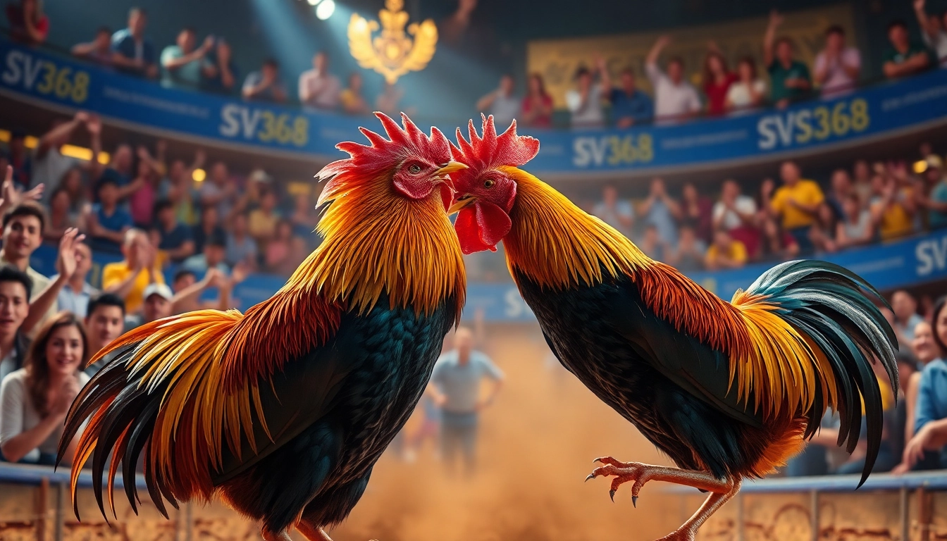 Exciting live cockfighting event at SV368 with thrilling atmosphere and vibrant spectators.