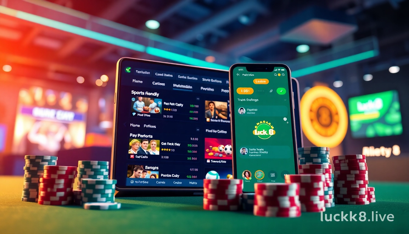 Explore the immersive online betting experience at luck8win.live with a vibrant app interface and engaging features.