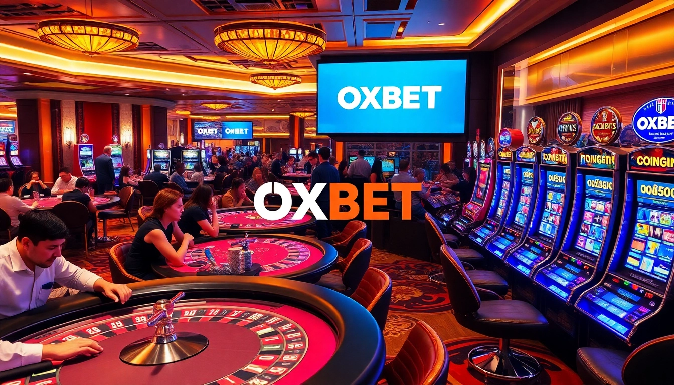 Players enjoying their time at an OXBET casino table, surrounded by vibrant gaming excitement.