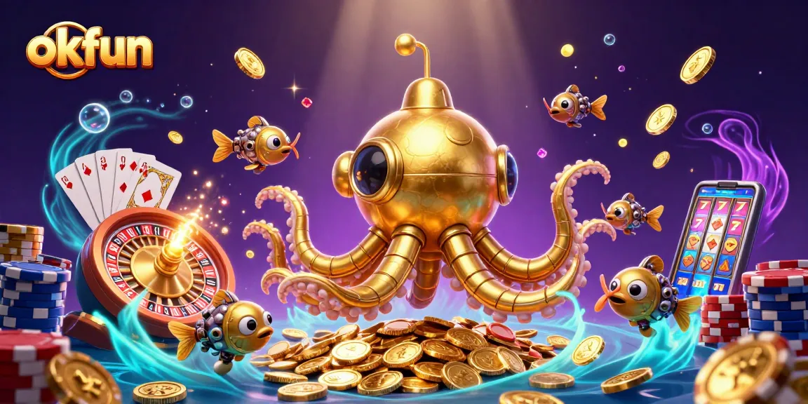 Experience thrilling gameplay with okfun, featuring a vibrant underwater casino scene filled with golden coins and rich colors.