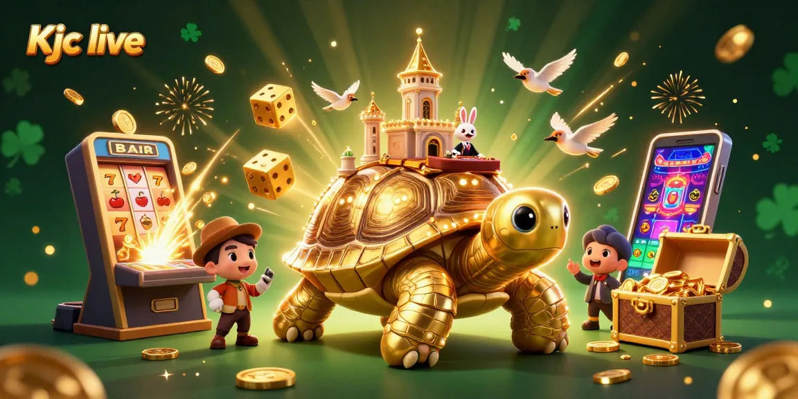 Experience Kjc live with a dynamic scene featuring golden tortoise and casino elements, engaging in thrilling games.