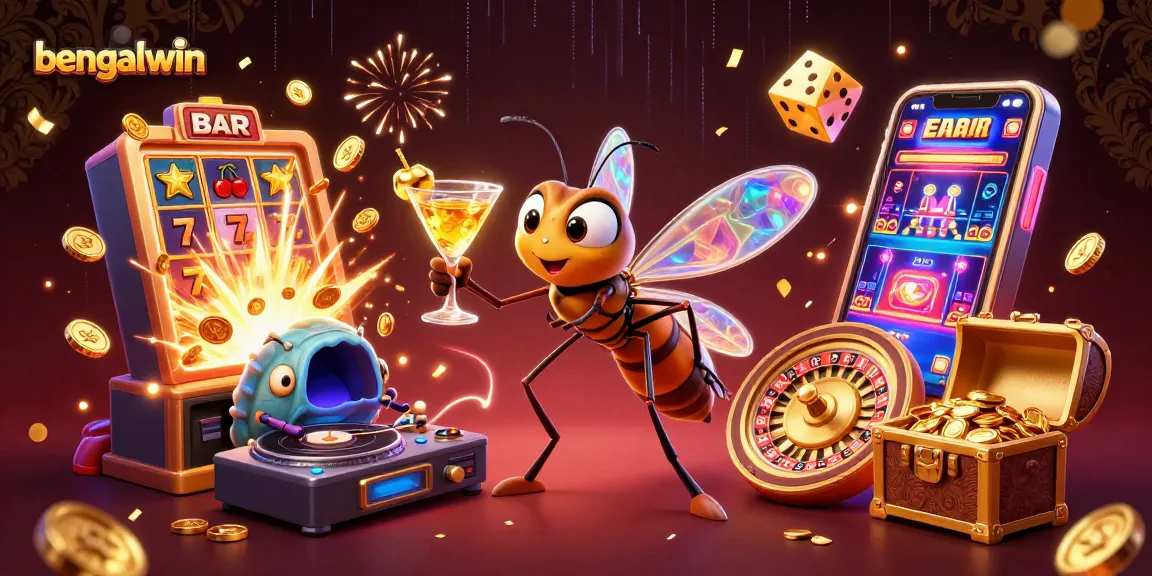 Bengalwin offers thrilling casino action with a lively 3D illustration featuring vibrant characters and jackpot excitement.