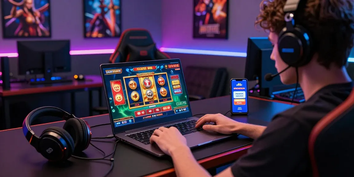 Exciting credit card casinos gaming scene featuring vibrant online slots and a focused player.