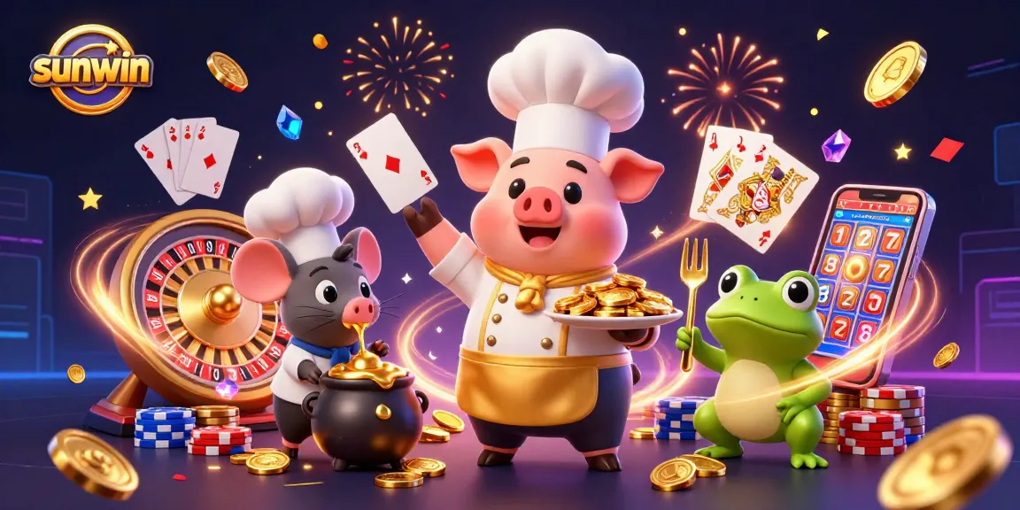 Experience sunwin's thrilling casino atmosphere with gold coins and vibrant game elements.