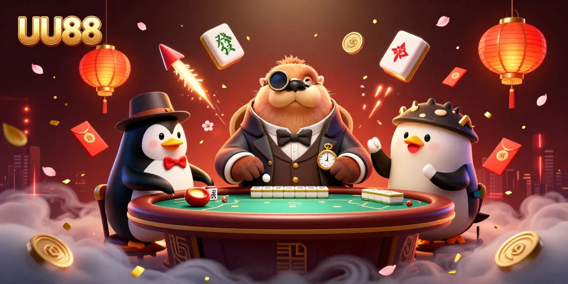 Experience thrilling gameplay at UU88 with a walrus and penguin in a bustling casino scene.