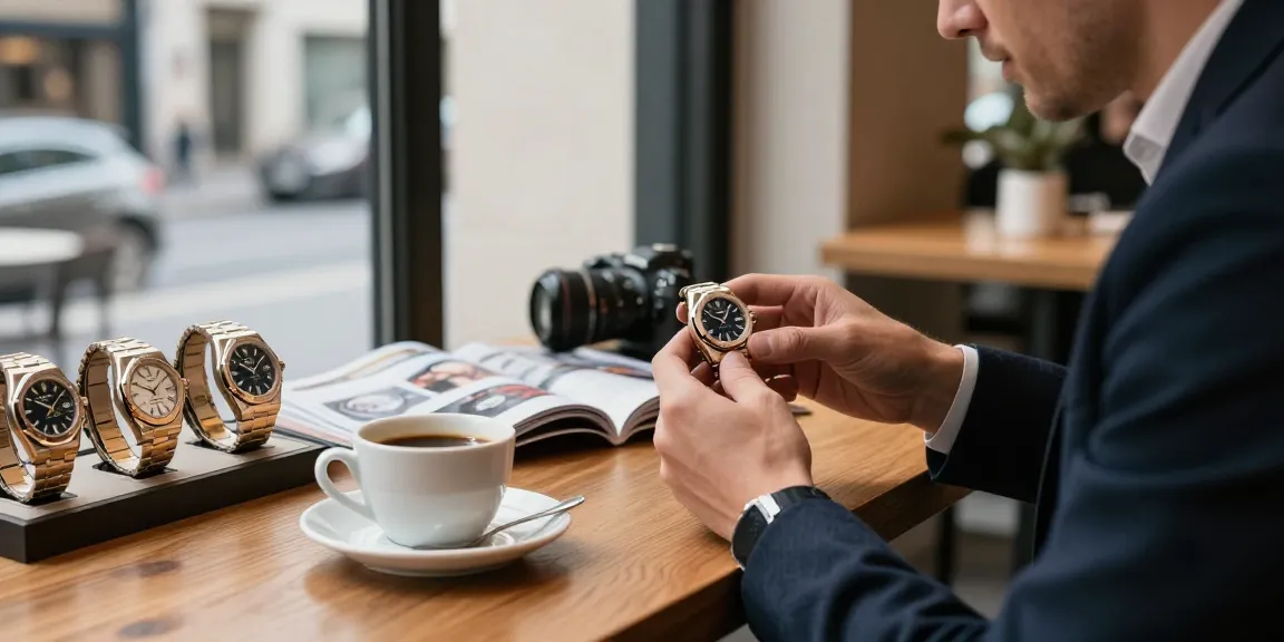 Exquisite replica watch highlighted in a stylish café setting, showcasing premium designs for watch enthusiasts.