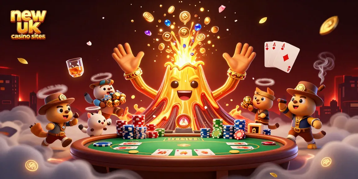 Experience the thrill of new uk casino sites with a vibrant 3D scene of treasure and poker elements.
