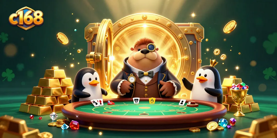 Experience thrilling poker action with c168's jolly walrus, dealer, and a bluffing pufferfish.
