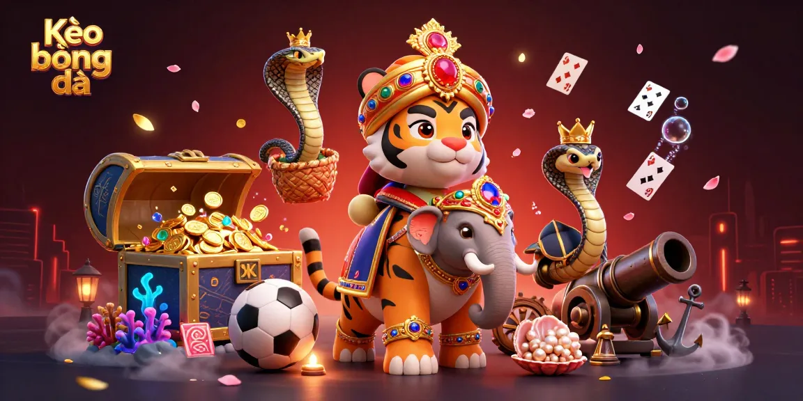 Kèo bóng đá scene with an ornate maharaja tiger, jewel-encrusted elephant, and sports betting elements.