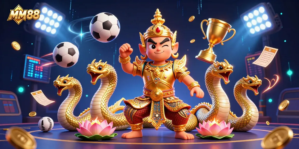Experience MM88 sports betting with lively characters and dynamic gaming elements in a vibrant illustration.