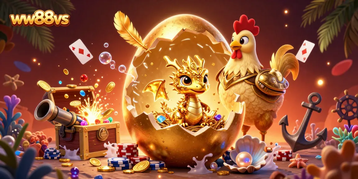 Engage with the captivating world of ww88vs as a golden dragon emerges from a treasure-filled scene.