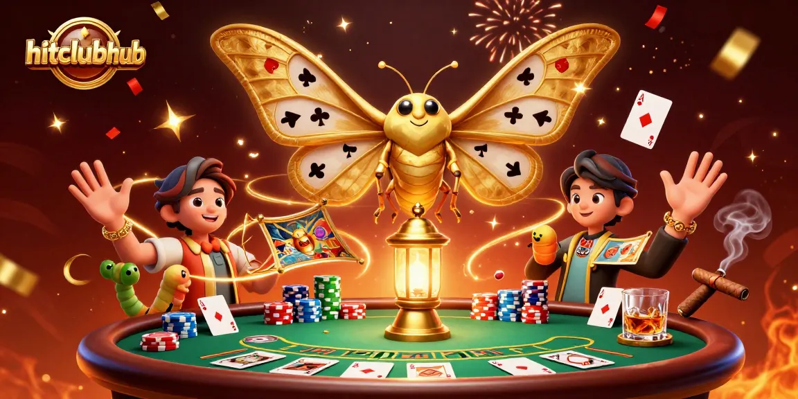 Engage in thrilling poker action with an atlas moth illustration showcasing hitclubhub's vibrant casino scene.