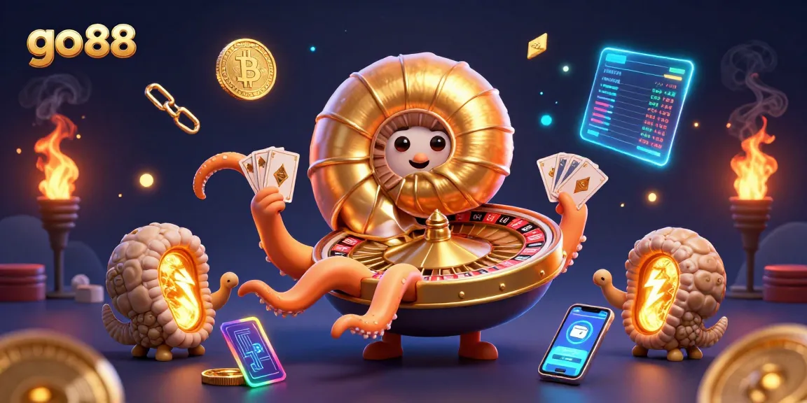 Experience thrilling gameplay at go 88 with a vibrant 3D illustration of a nautilus roulette wheel and glowing crypto coins.