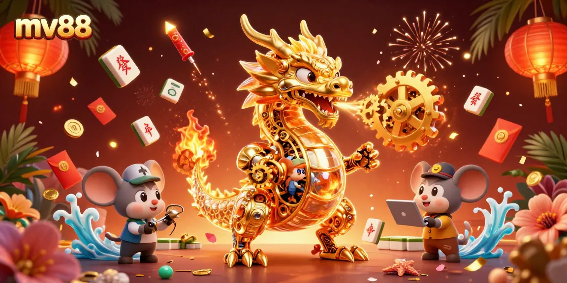 Engaging gameplay at mv88 with a golden dragon and vibrant casino elements.