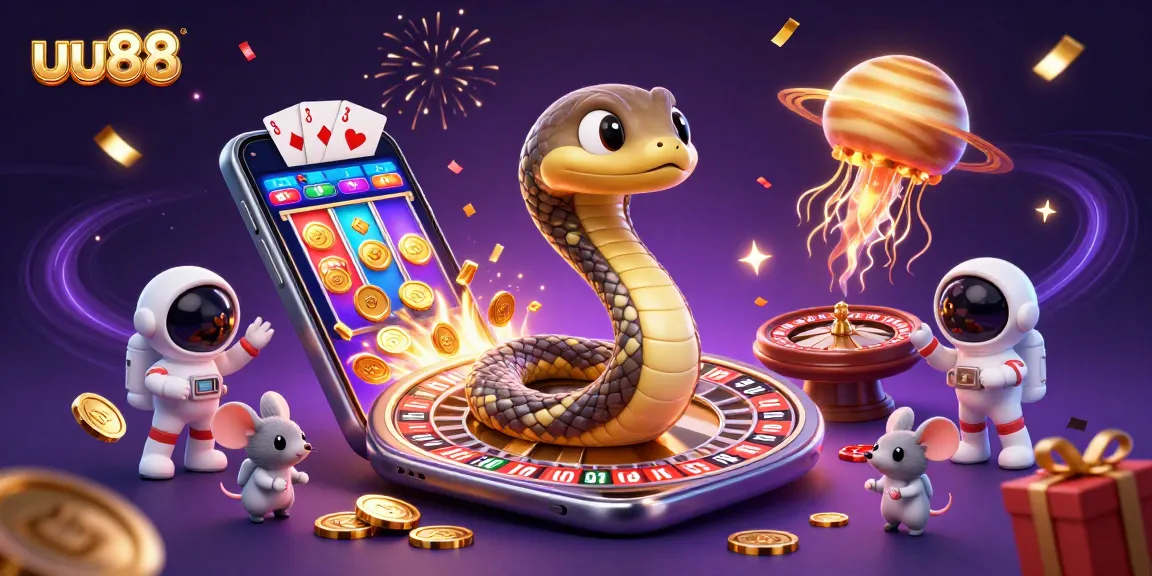 Place bets at uu88 with a dynamic scene of a Saturn ring snake as a roulette wheel and cosmic dealer.